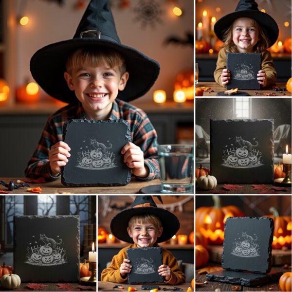 Halloween Laser Engraving Bundle, Spooky Slate Coaster Designs,