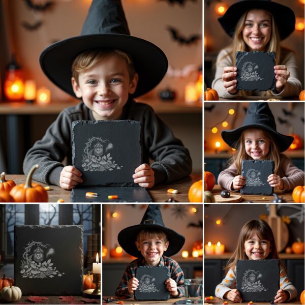 Halloween Laser Engraving Bundle, Spooky Slate Coaster Designs,