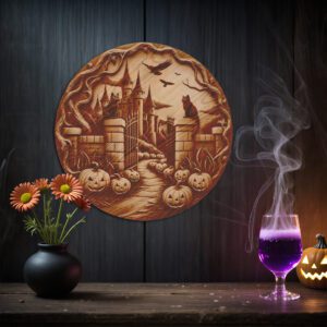 Halloween Laser Engraving File, 3D Cat Castle Illusion,