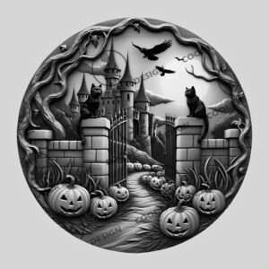 Halloween Laser Engraving File, 3D Cat Castle Illusion,