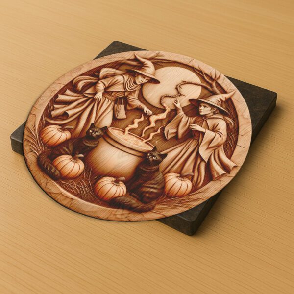 Halloween Laser Engraving File, 3D Witch Design, Moonlit