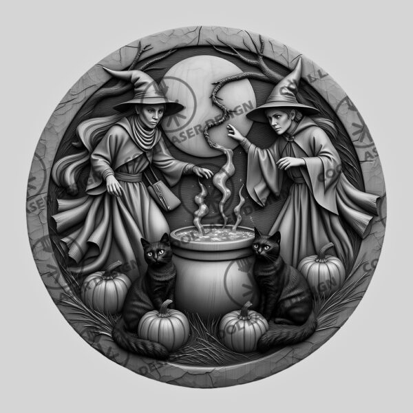 Halloween Laser Engraving File, 3D Witch Design, Moonlit