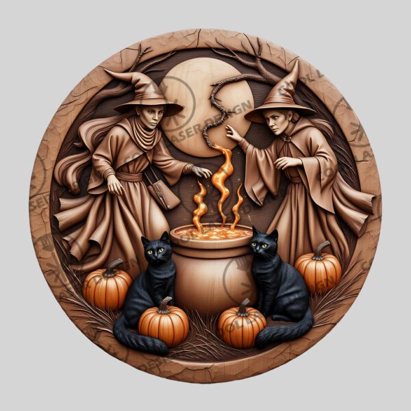 Halloween Laser Engraving File, 3D Witch Design, Moonlit
