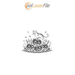Halloween Laser Engraving File, Black Cat Pumpkin PNG,