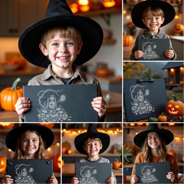 Halloween Laser Engraving File Bundle, 6 Spooky Slate