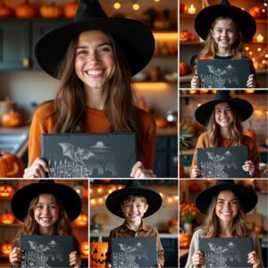 Halloween Laser Engraving File Bundle, 6 Spooky Slate