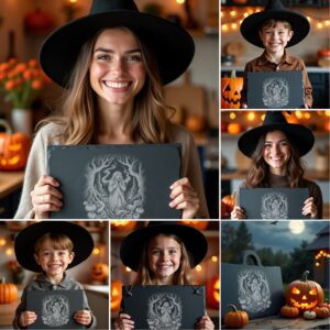 Halloween Laser Engraving File Bundle, 6 Spooky Slate