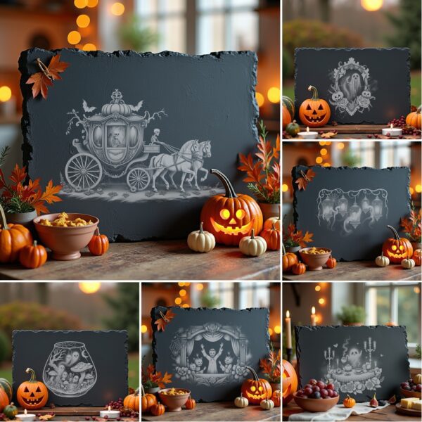 Halloween Laser Engraving File Bundle, Spooky Slate Board