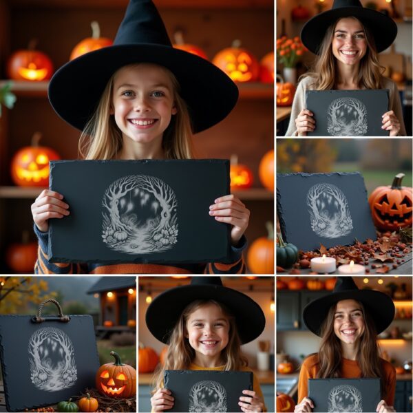 Halloween Laser Engraving File Bundle, Spooky Slate Cheese