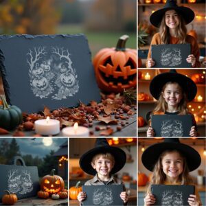 Halloween Laser Engraving File Bundle, Spooky Slate Cheese