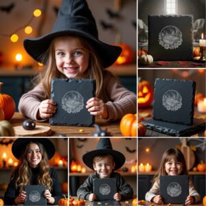 Halloween Laser Engraving File Bundle, Spooky Slate Coaster