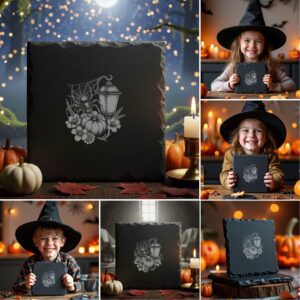 Halloween Laser Engraving File Bundle, Spooky Slate Coaster