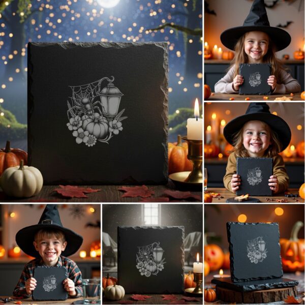 Halloween Laser Engraving File Bundle, Spooky Slate Coaster