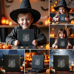 Halloween Laser Engraving File Bundle, Spooky Slate Coaster