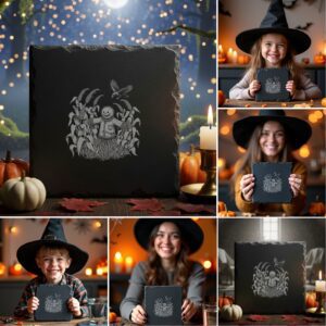 Halloween Laser Engraving File Bundle, Spooky Slate Coaster