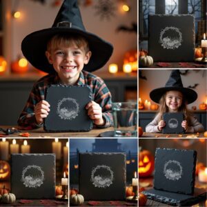 Halloween Laser Engraving File Bundle, Spooky Slate Coaster
