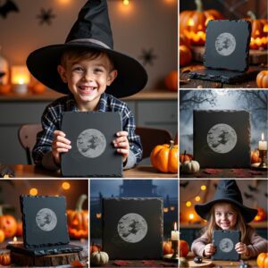 Halloween Laser Engraving File Bundle, Spooky Slate Coaster