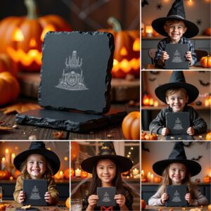 Halloween Laser Engraving File Bundle, Spooky Slate Coaster