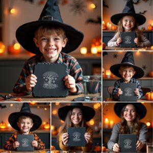 Halloween Laser Engraving File Bundle, Spooky Slate Coaster