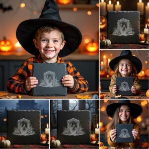 Halloween Laser Engraving File Bundle, Spooky Slate Coaster