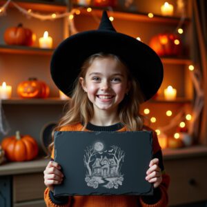 Halloween Laser Engraving File, Haunted House Slate Cheese