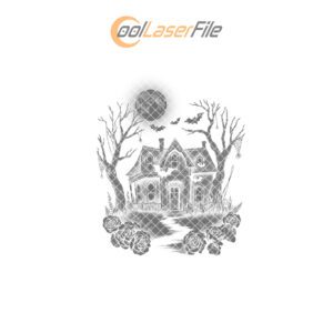 Halloween Laser Engraving File, Haunted House Slate Cheese