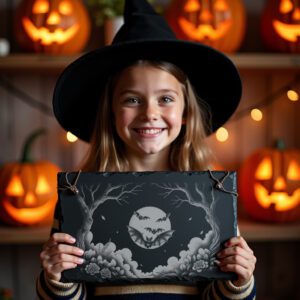 Halloween Laser Engraving File, Moonlit Bat Swarm Slate