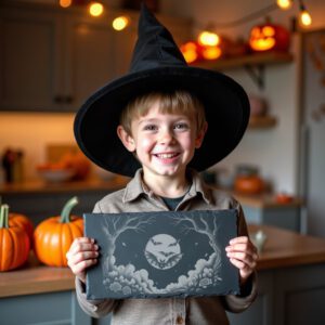 Halloween Laser Engraving File, Moonlit Bat Swarm Slate