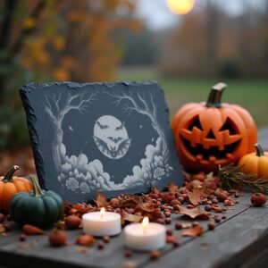 Halloween Laser Engraving File, Moonlit Bat Swarm Slate