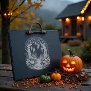Halloween Laser Engraving File, Skeletal Tree Slate Cheese