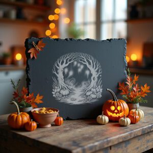 Halloween Laser Engraving File, Skeletal Tree Slate Cheese