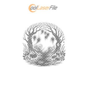 Halloween Laser Engraving File, Skeletal Tree Slate Cheese