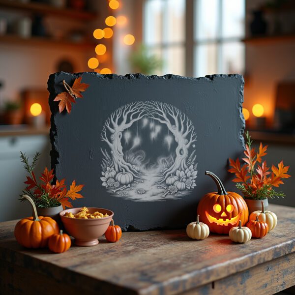 Halloween Laser Engraving File, Skeletal Tree Slate Cheese