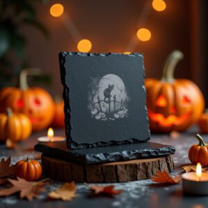 Halloween Laser Engraving File, Slate Coaster Design, Black