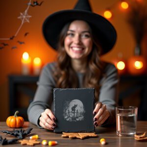 Halloween Laser Engraving File, Slate Coaster Design, Black