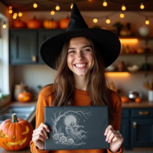 Halloween Laser Engraving File, Spooky Violinist Slate Cheese