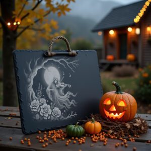 Halloween Laser Engraving File, Spooky Violinist Slate Cheese