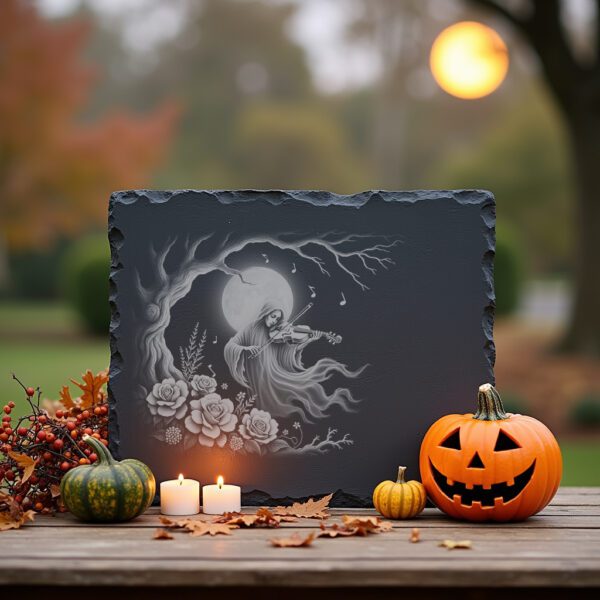 Halloween Laser Engraving File, Spooky Violinist Slate Cheese
