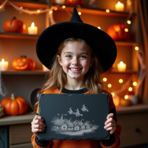 Halloween Laser Engraving File, Witches Village Slate Cheese