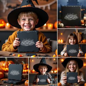 Halloween Laser Engraving PNG Bundle, Spooky Slate Coaster