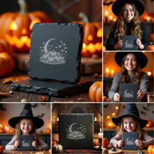 Halloween Laser Engraving PNG Bundle, Spooky Slate Coaster