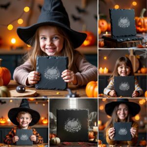 Halloween Laser Engraving PNG Bundle, Spooky Slate Coaster