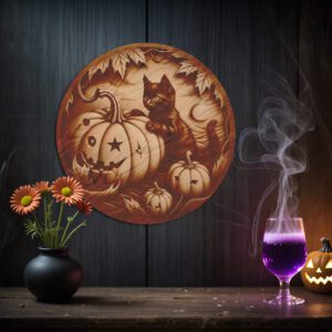 Halloween Laser File, 3D Illusion Black Cat Pumpkin,