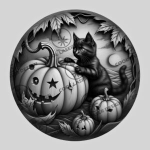 Halloween Laser File, 3D Illusion Black Cat Pumpkin,