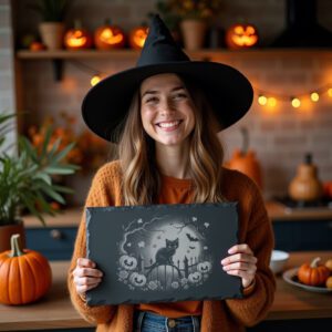 Halloween Laser File, Black Cat Slate Cheese Board,