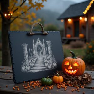 Halloween Mausoleum Cheese Board Laser Engraving File, Spooky