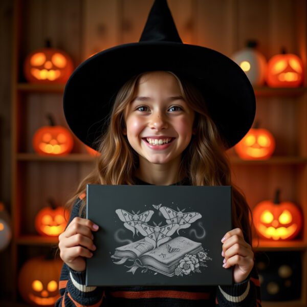 Halloween Moth and Tome Laser Engraving File, Gothic