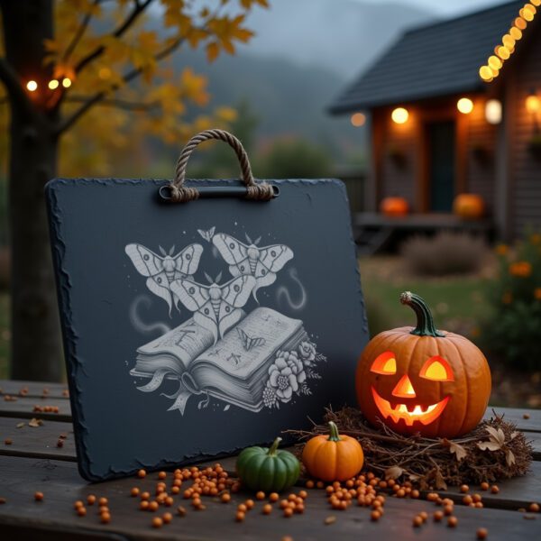 Halloween Moth and Tome Laser Engraving File, Gothic