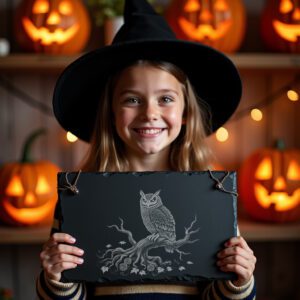 Halloween Owl Charcuterie Board Laser Engraving File, Slate