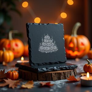 Halloween Pumpkin Laser Engraving File, Phantom Slate Coaster